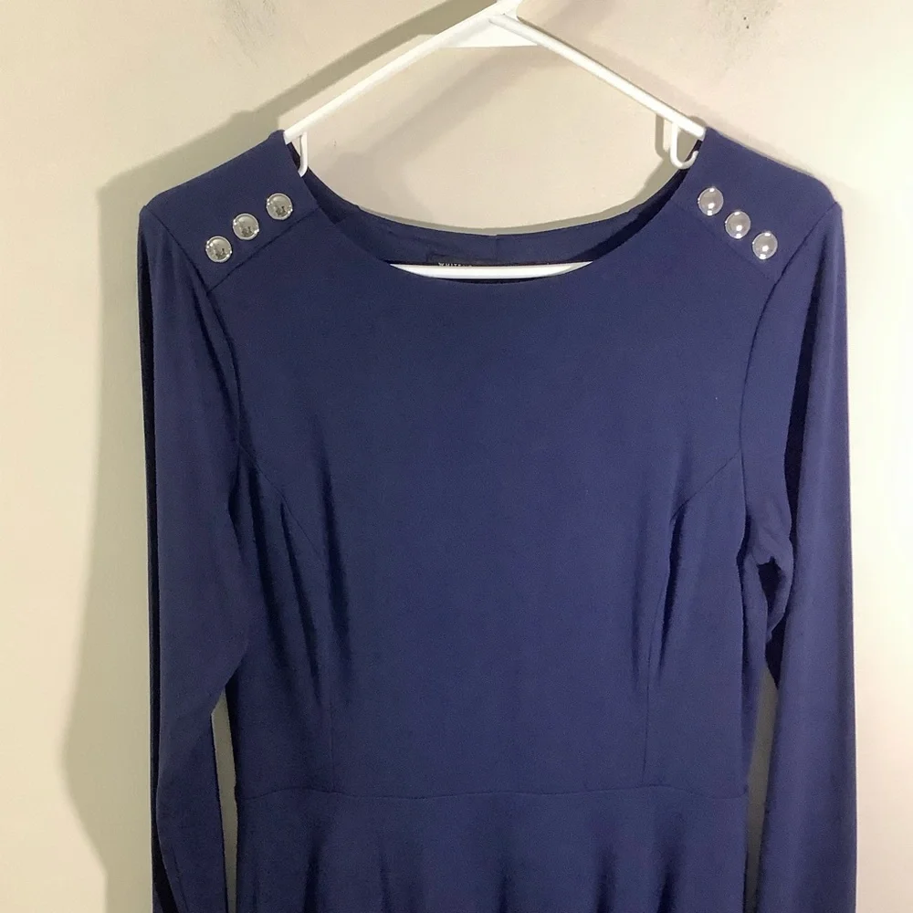 White House Black Market Fit & Flare Blue Dress - Picture 3 of 7